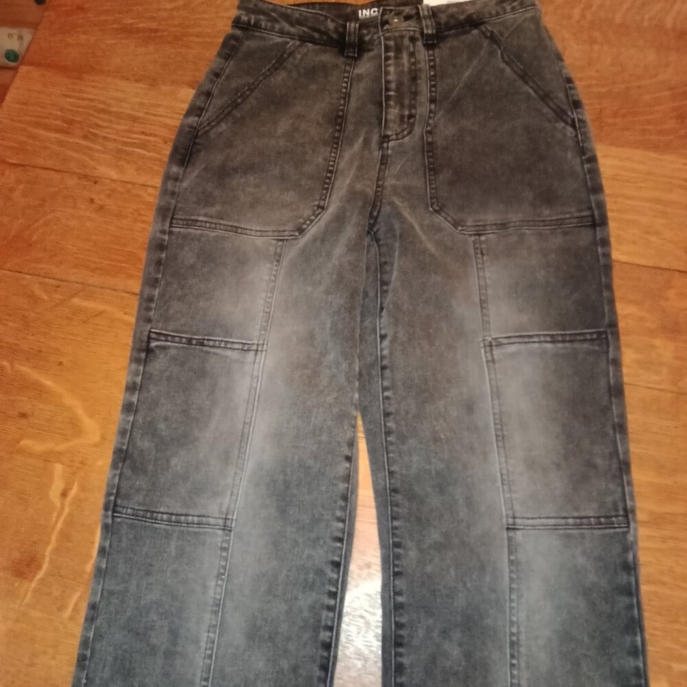 NWT International Concepts Charcoal Black HR Straight Utility Pockets Jeans Sz 4